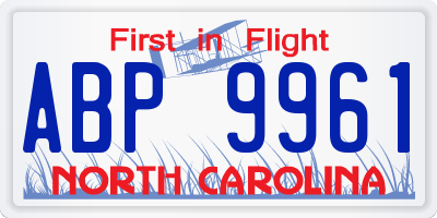 NC license plate ABP9961