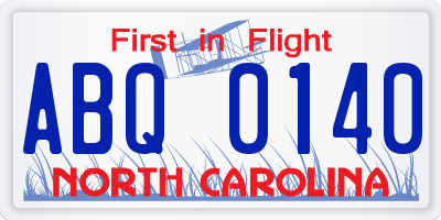 NC license plate ABQ0140