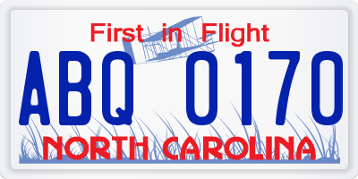 NC license plate ABQ0170