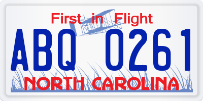 NC license plate ABQ0261