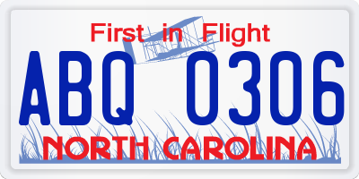 NC license plate ABQ0306