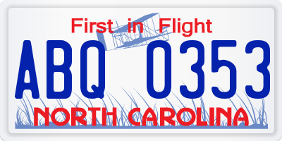 NC license plate ABQ0353