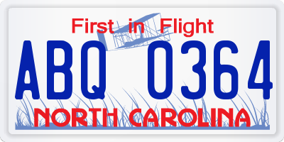NC license plate ABQ0364