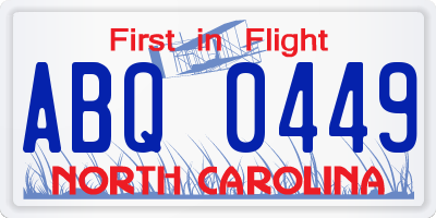 NC license plate ABQ0449