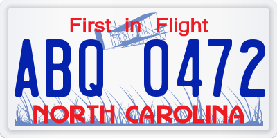 NC license plate ABQ0472