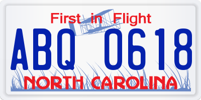 NC license plate ABQ0618