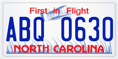 NC license plate ABQ0630