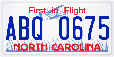 NC license plate ABQ0675