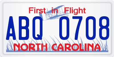 NC license plate ABQ0708