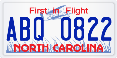 NC license plate ABQ0822