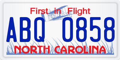 NC license plate ABQ0858