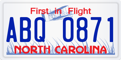 NC license plate ABQ0871