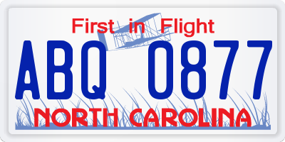 NC license plate ABQ0877