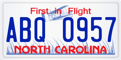 NC license plate ABQ0957