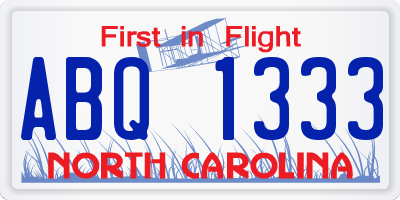 NC license plate ABQ1333