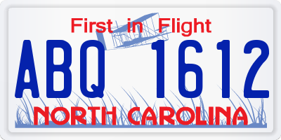 NC license plate ABQ1612
