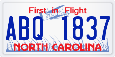 NC license plate ABQ1837