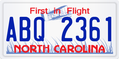 NC license plate ABQ2361