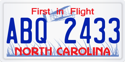 NC license plate ABQ2433