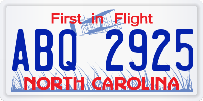 NC license plate ABQ2925