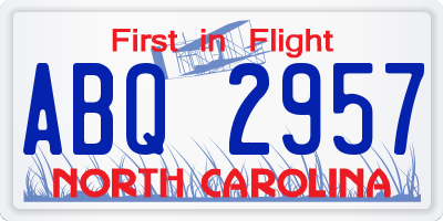 NC license plate ABQ2957