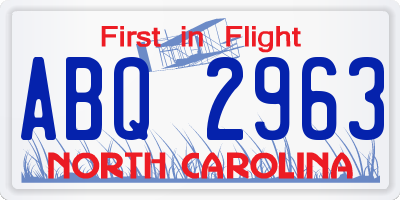 NC license plate ABQ2963