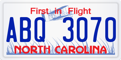 NC license plate ABQ3070