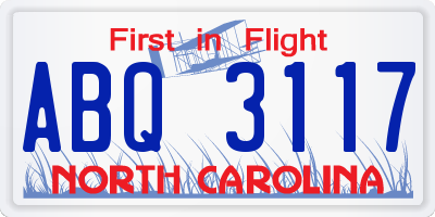 NC license plate ABQ3117