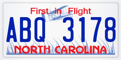 NC license plate ABQ3178