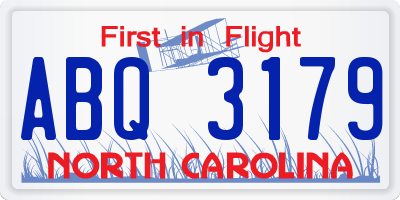 NC license plate ABQ3179