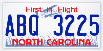 NC license plate ABQ3225