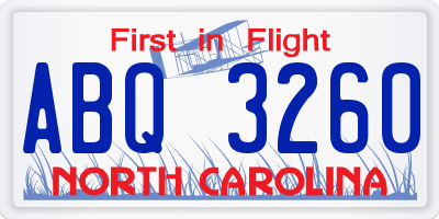 NC license plate ABQ3260