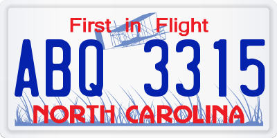 NC license plate ABQ3315