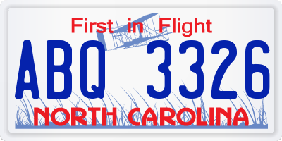 NC license plate ABQ3326