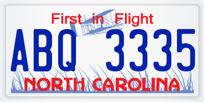 NC license plate ABQ3335