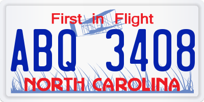 NC license plate ABQ3408