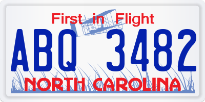 NC license plate ABQ3482