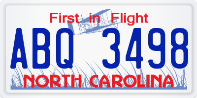 NC license plate ABQ3498