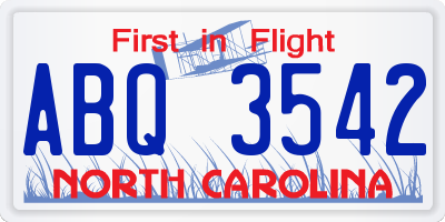 NC license plate ABQ3542