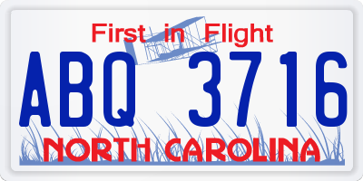 NC license plate ABQ3716