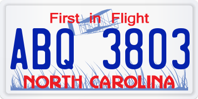 NC license plate ABQ3803