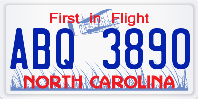 NC license plate ABQ3890