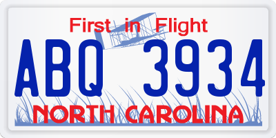 NC license plate ABQ3934