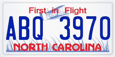 NC license plate ABQ3970