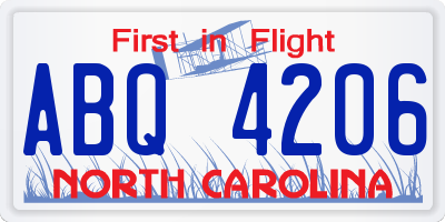 NC license plate ABQ4206