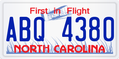 NC license plate ABQ4380