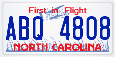 NC license plate ABQ4808
