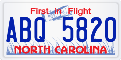 NC license plate ABQ5820