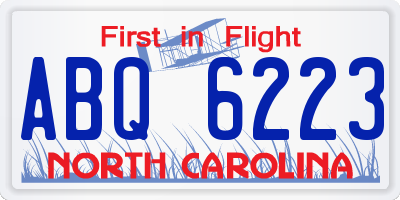 NC license plate ABQ6223