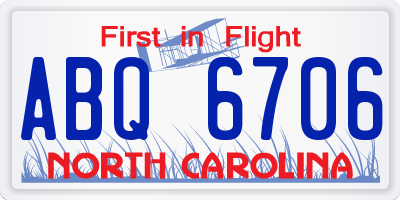 NC license plate ABQ6706